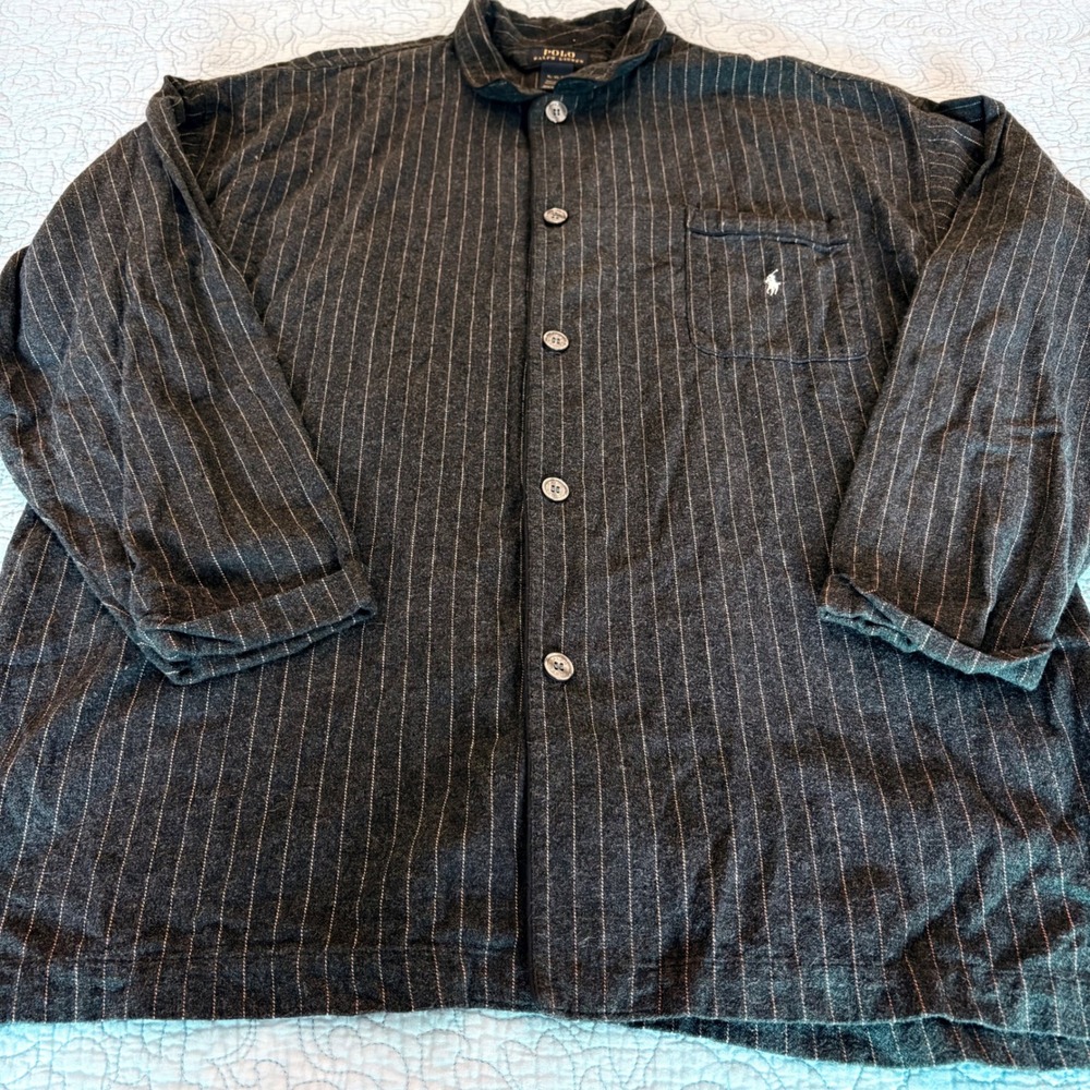 Polo Ralph Lauren Mens XL Pinstripe Flannel Sleep Shirt Charcoal Grey Cotton